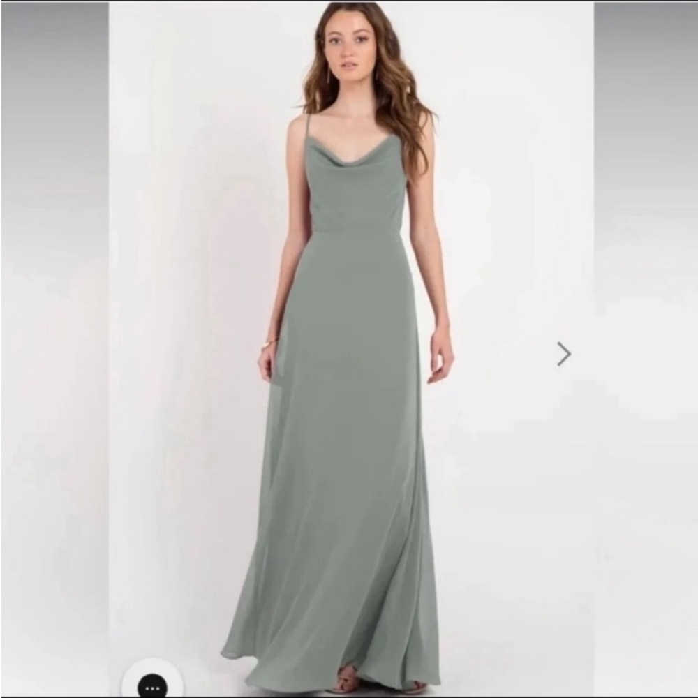 Jenny Yoo Colby Luxe Chiffon Slip Dress Eucalyptus Size 12